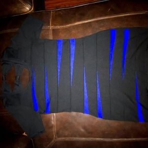 Allison Brittany Rockin Blue & Black Stripped Midi Dress Size XL